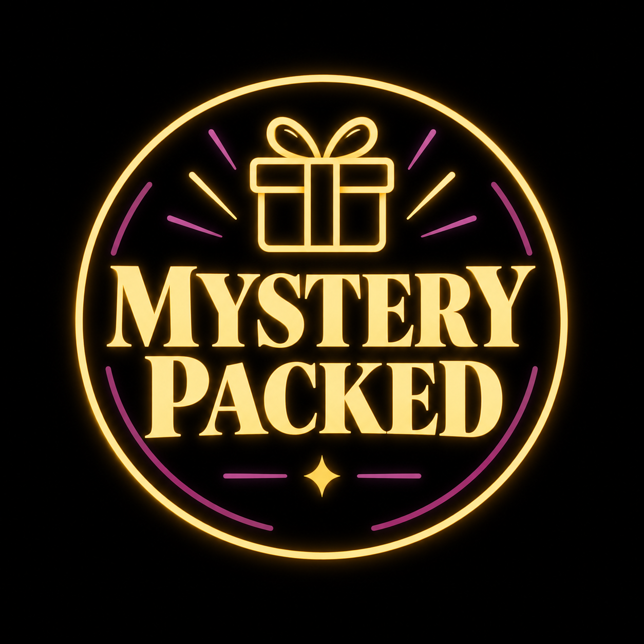 Mystery Packed gold and pink emblem