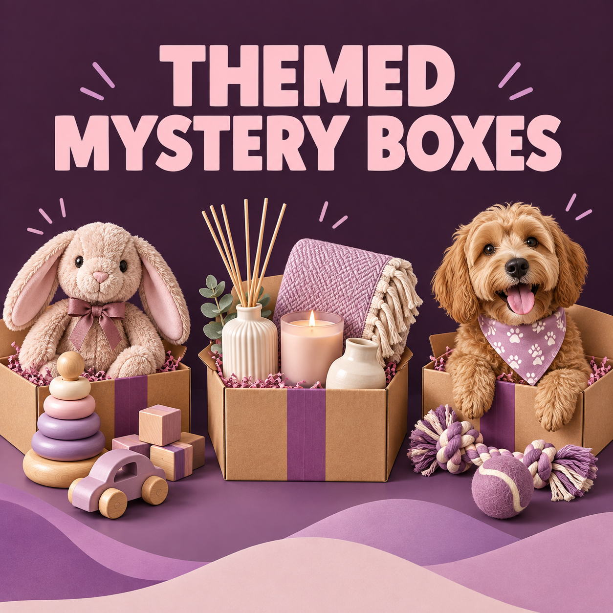 Themed mystery boxes featuring toys, home goods and pet finds